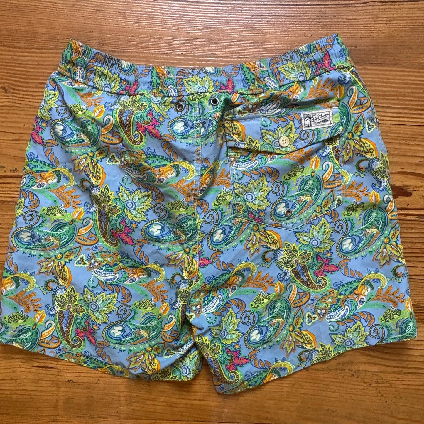 Polo Ralph Lauren blue green paisley floral lined mens swimsuit SIZE S