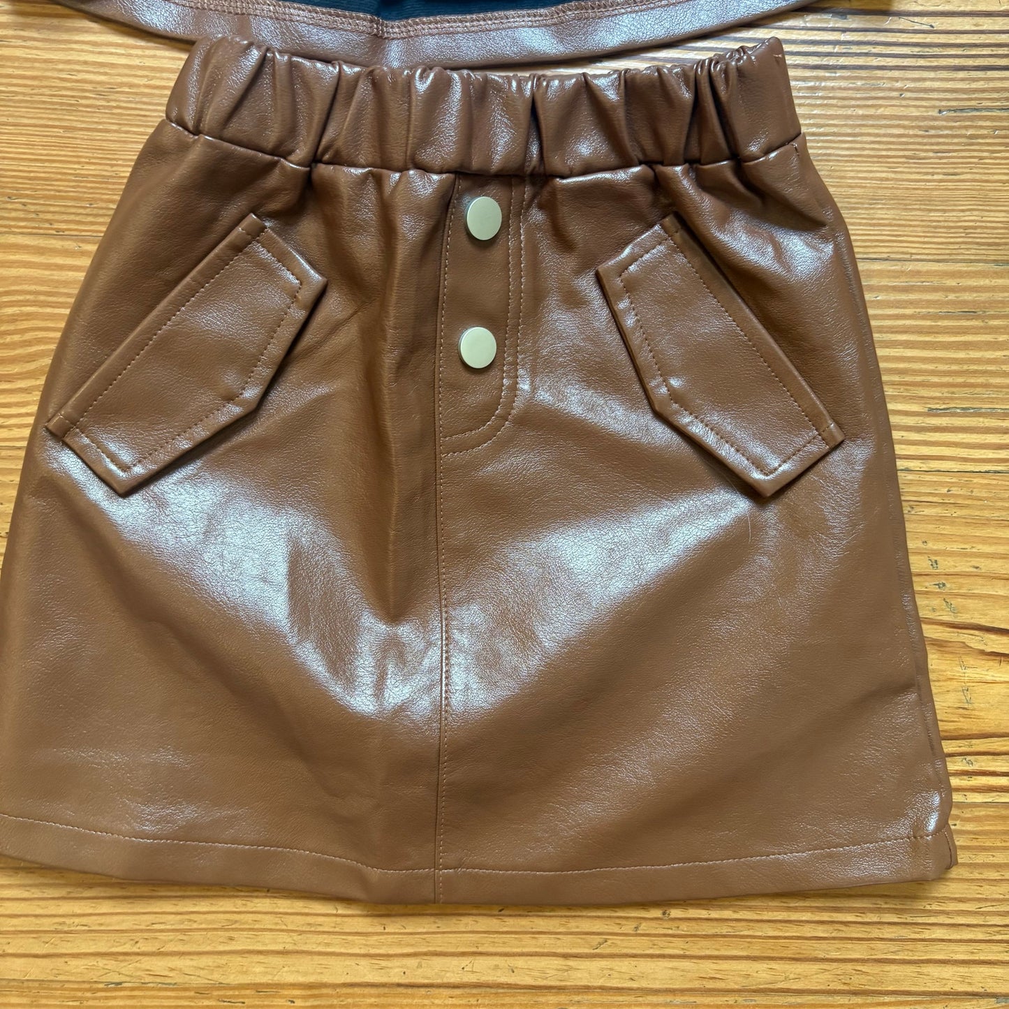 Shein dark brown faux leather tank skirt girls set SIZE 6