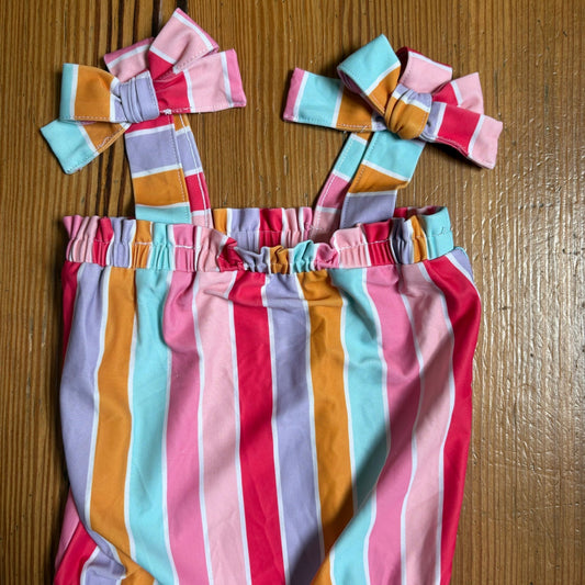 Mud Pie pink striped bow one piece tutu swimsuit SIZE 12-18M