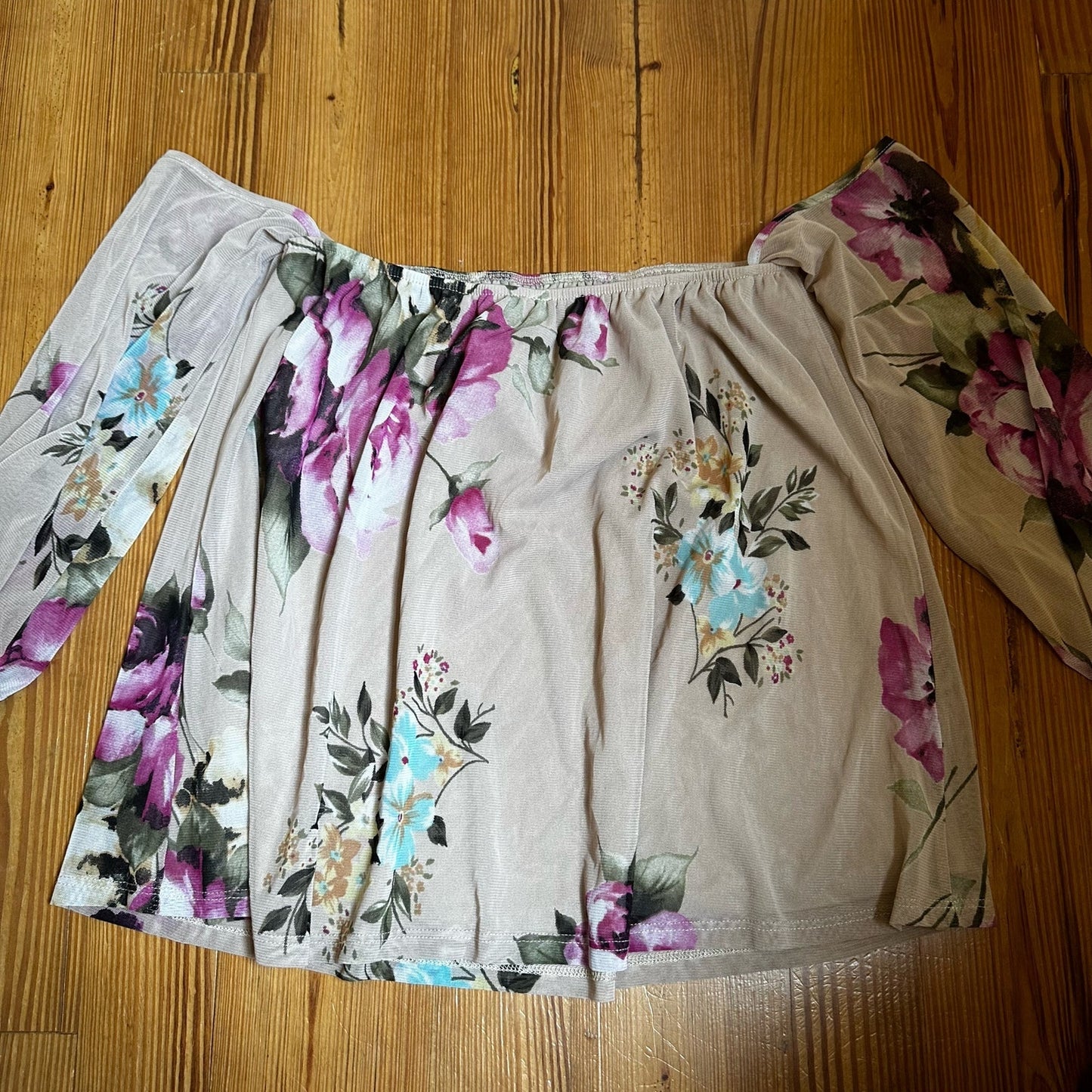 MTS neutral floral sheer off shoulder blouse SIZE M