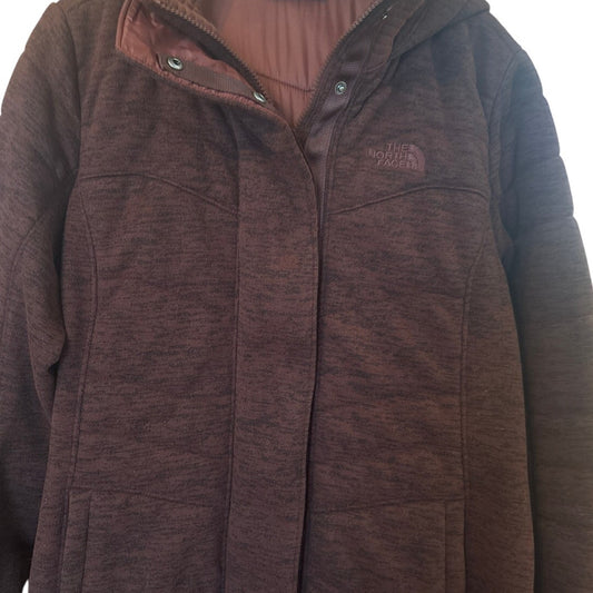 The North Face dark red snap two way zipper hooded quilted coat SIZE M