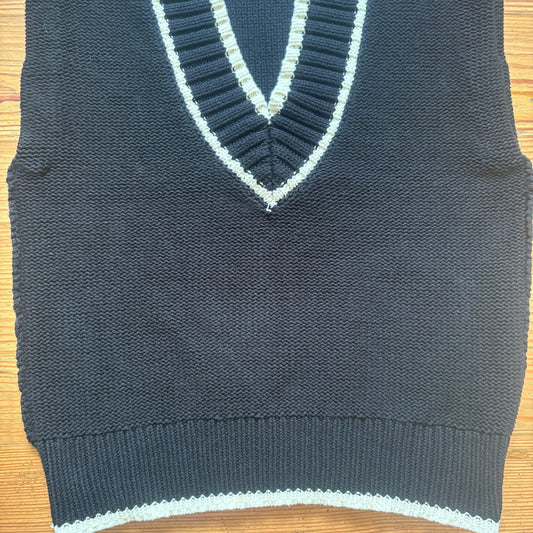 Elan black white trim knit oversized varsity sweater pullover vest SIZE S