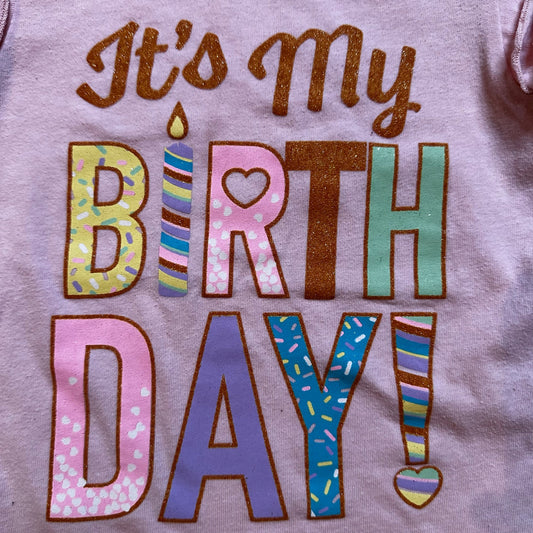 Wonder Nation pink birthday glitter graphic short sleeve shirt SIZE 5T