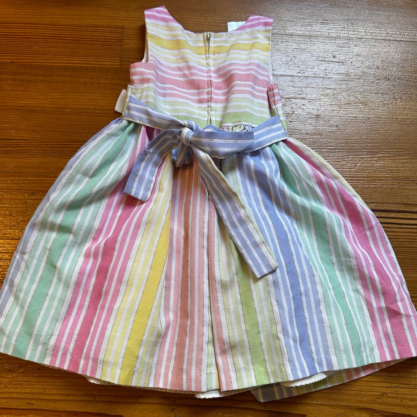Bonnie Jean pastel striped gold threading sleeveless bow dress SIZE 4T