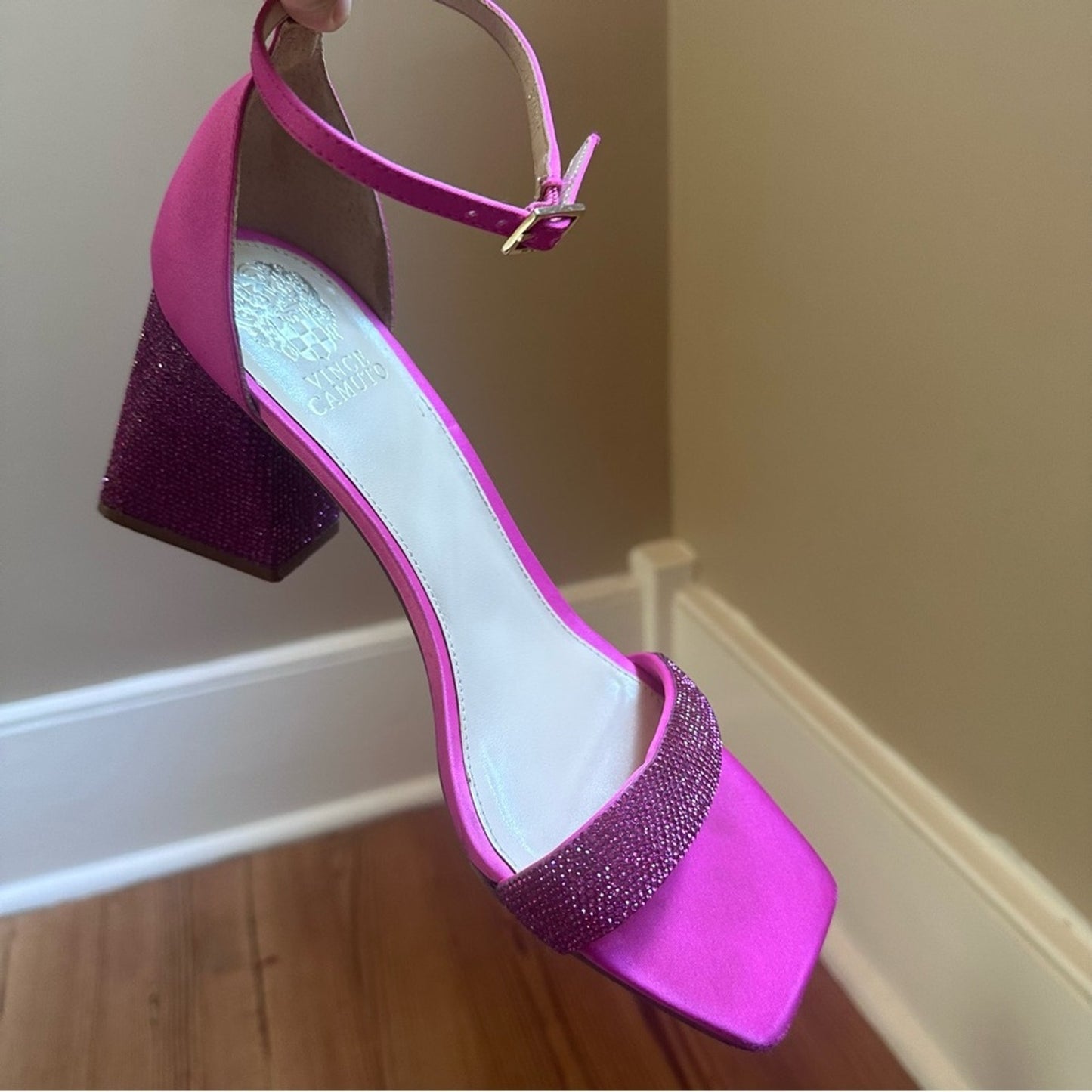 Vince Camuto hot pink rhinestone block heel ankle strap shoes SIZE 9.5