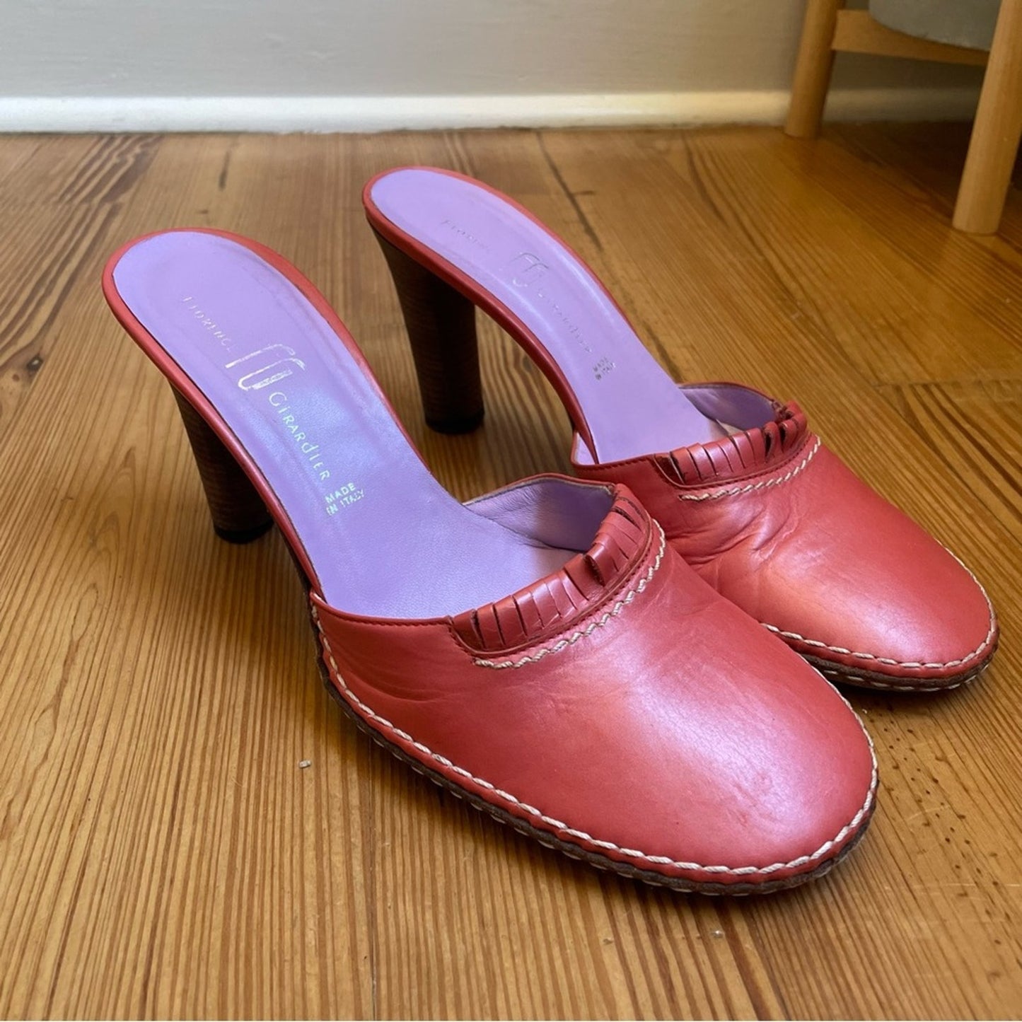 Florence Girardier pink leather slip on kitten heel sandal SIZE 37/6.5