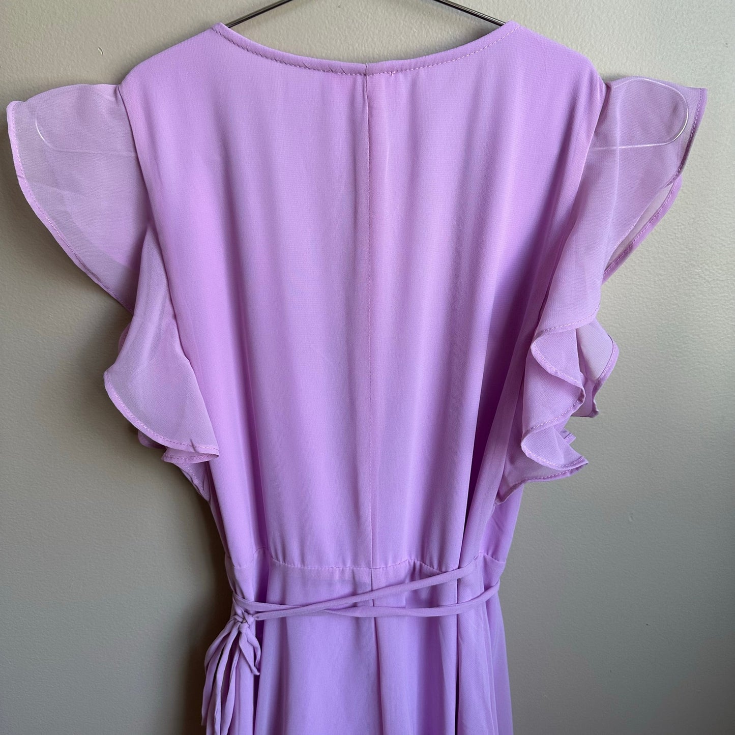 Pink Lily pastel purple chiffon wrap flutter sleeve gown dress SIZE S