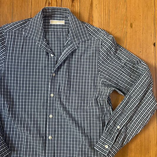 Michael Kors black white check regular fit long sleeve button up shirt SIZE 15.5