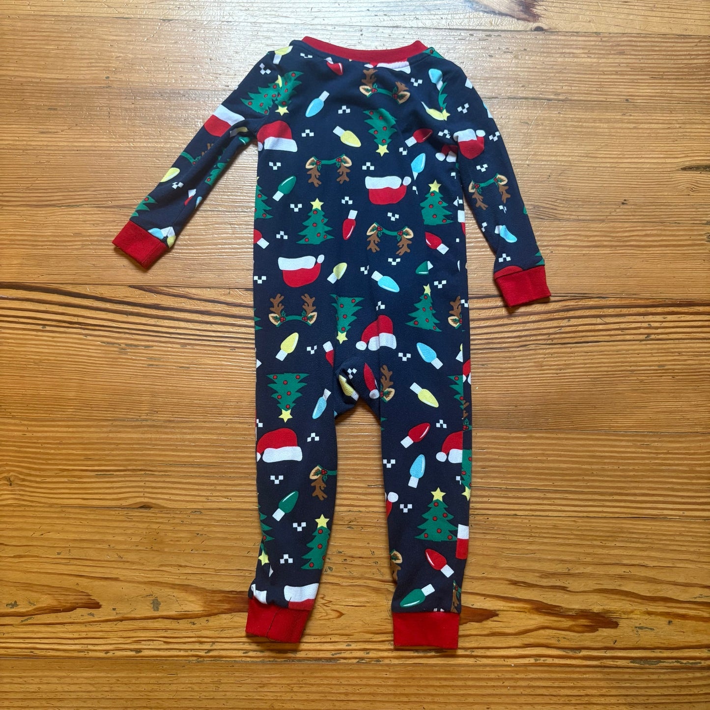 Holiday Time dark blue Christmas long sleeve pant zip bodysuit pajamas SIZE 12M
