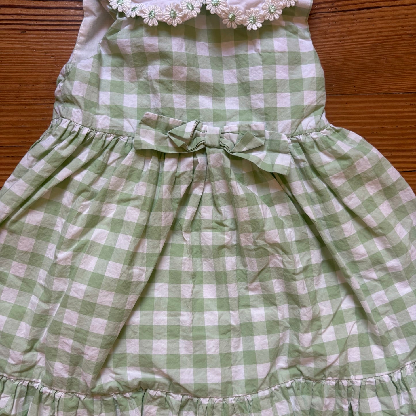 Cynthia Rowley green white gingham ruffle floral sleeveless girls dress SIZE 5