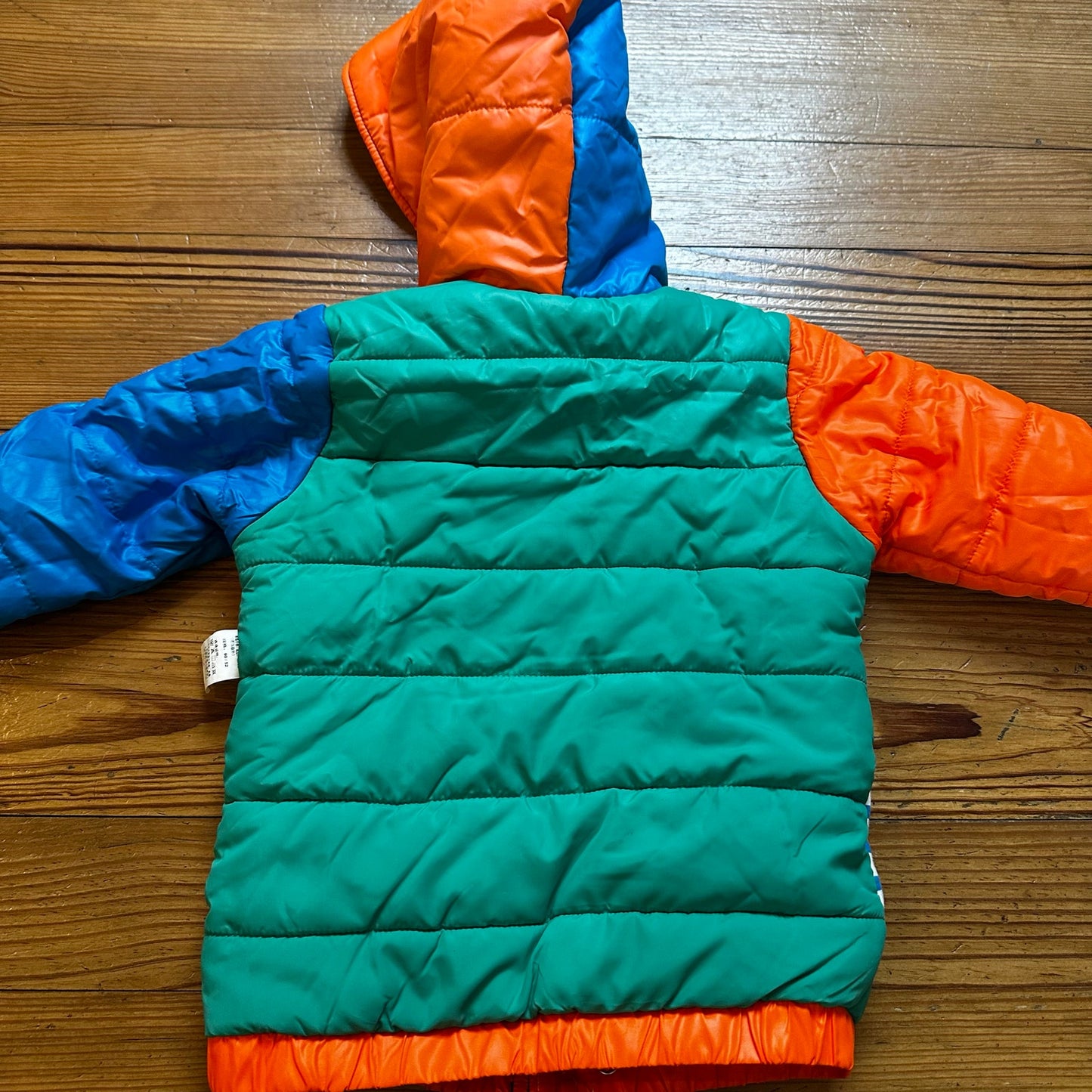 Shein yellow green color blocked hooded lined puffer jacket SIZE 2T