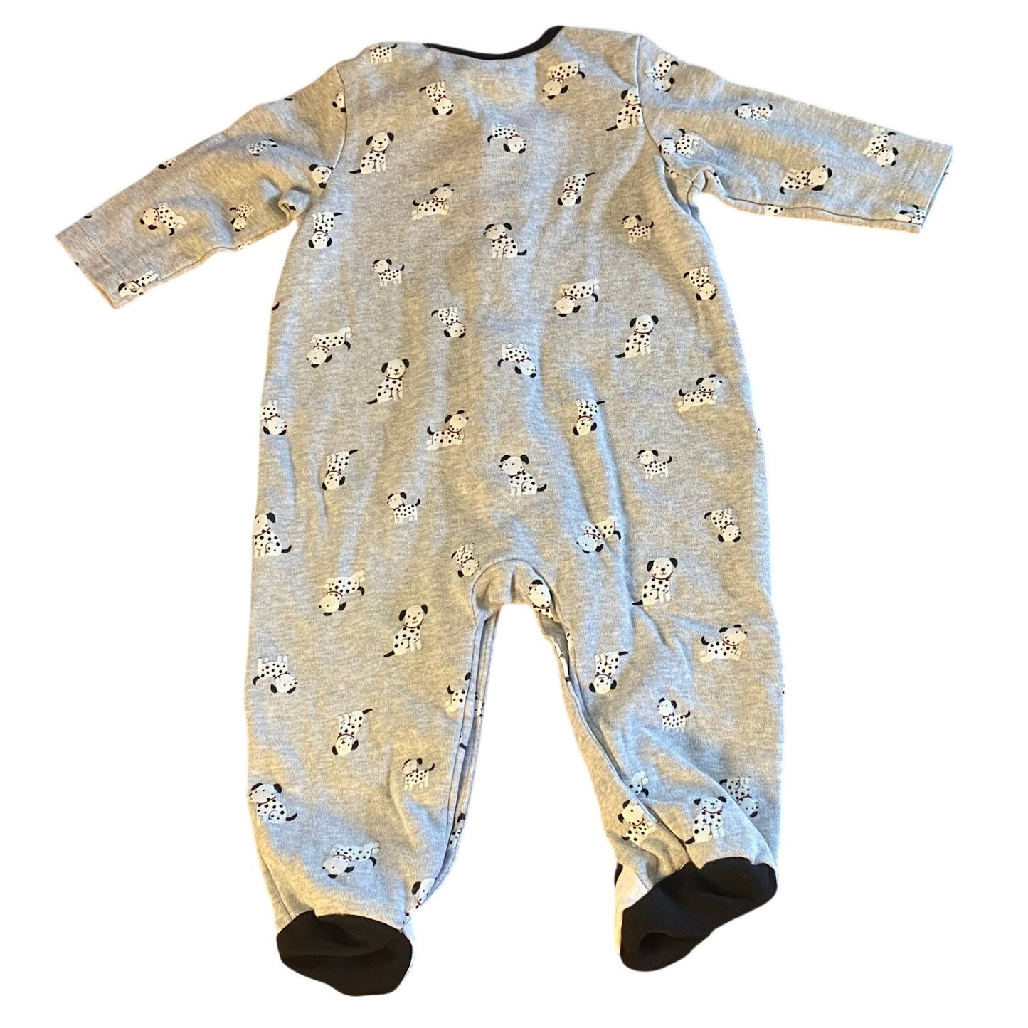 Little Me light gray Dalmatian long sleeve footed snap one piece SIZE 6M