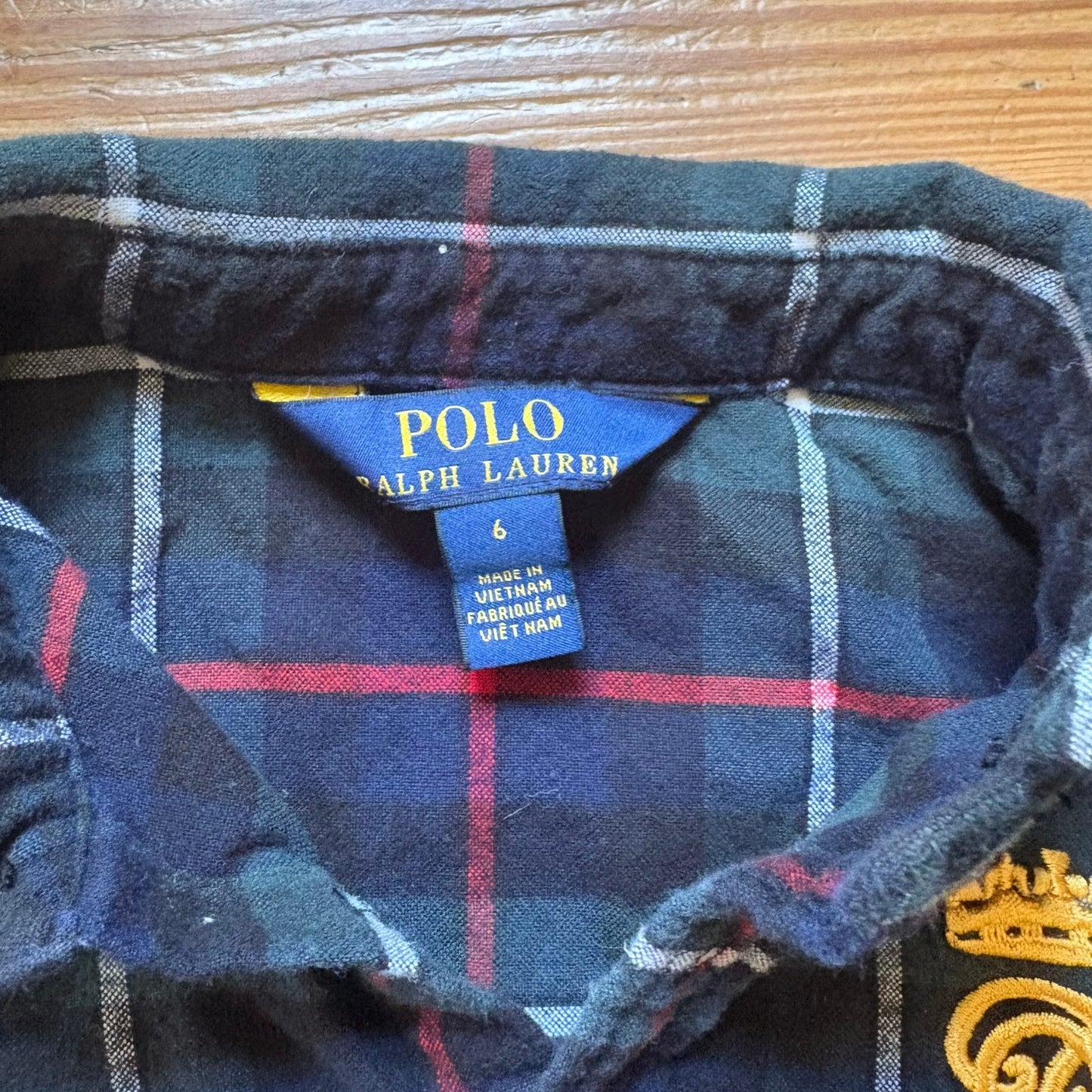 Polo Ralph Lauren blue plaid embroidered long sleeve peplum girls top SIZE 6