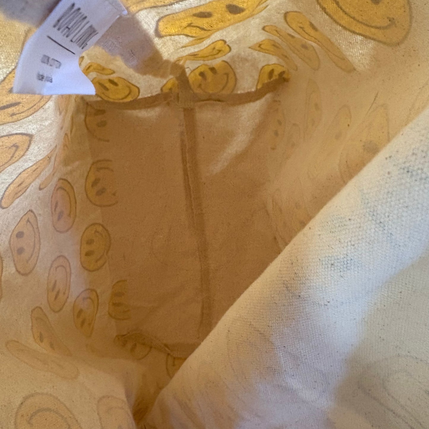 Boho Living beige smiley face large canvas tote bag