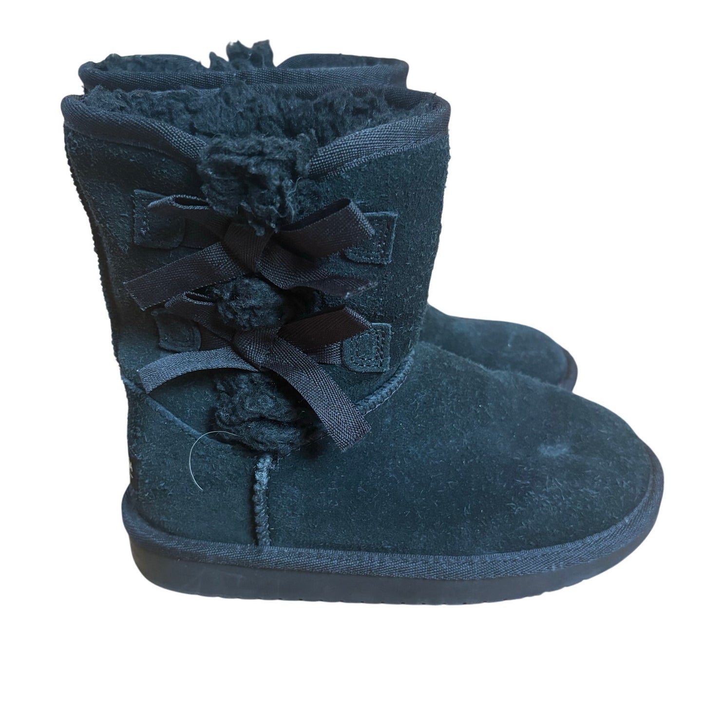 Koolaburra black suede bow side slip on fleece lined calf girls boots SIZE 12