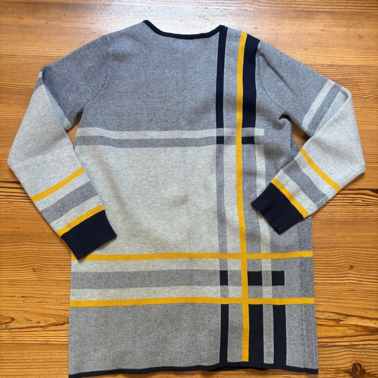 Skies Are Blue gray blue striped geometric open cardigan sweater SIZE M