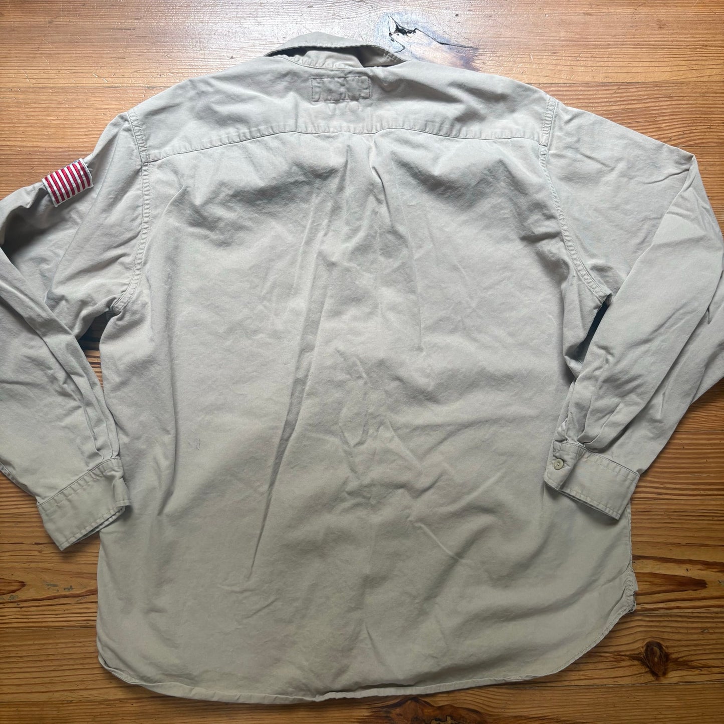 Polo Sport tan American flag button up long sleeve collar shirt SIZE L