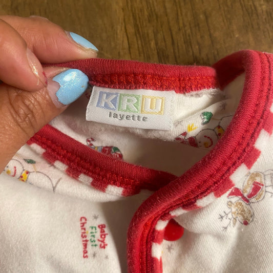 Kru Layette white first Christmas pattern long sleeve snap pajama SIZE 3-6M