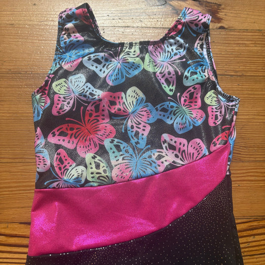 Butterfly pink black glitter sleeveless athletic girls shorts bodysuit SIZE 11