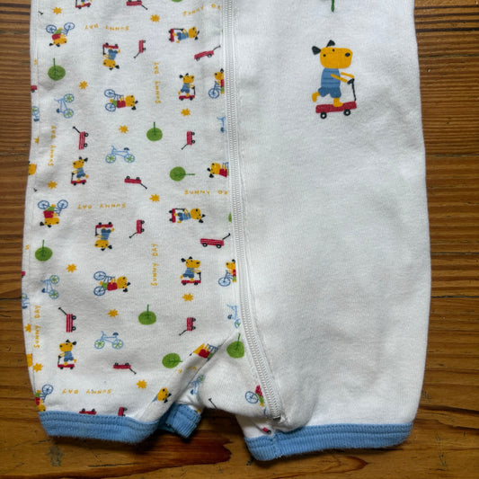 Vintage white dog bicycle balloon short sleeve baby one piece SIZE 6-12M