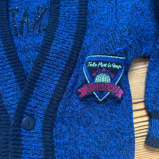 Tuff Gear vintage blue knit varsity button kids cardigan sweater SIZE 5