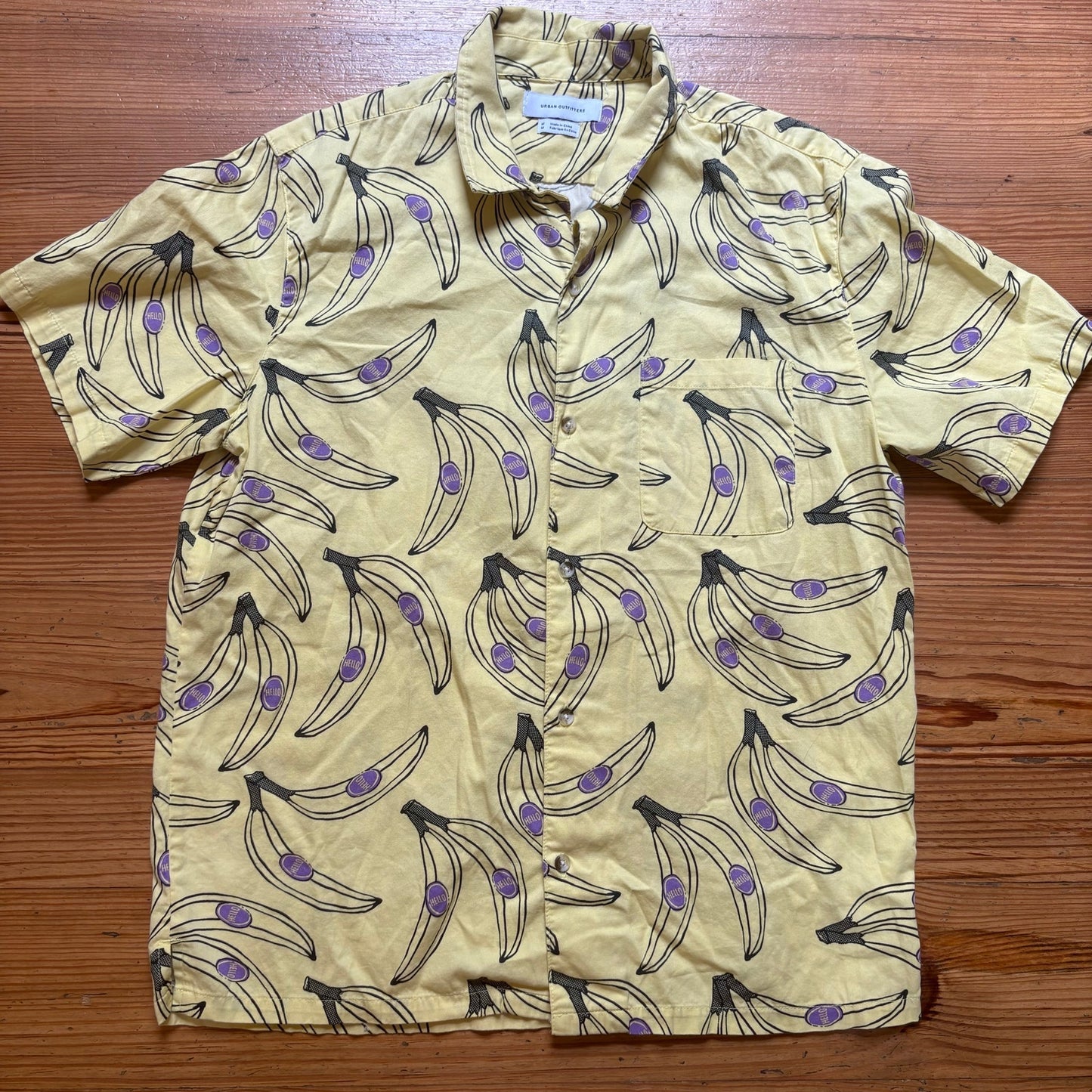 Urban Outfitters yellow banana graphic cotton short sleeve mens shirt SIZE M