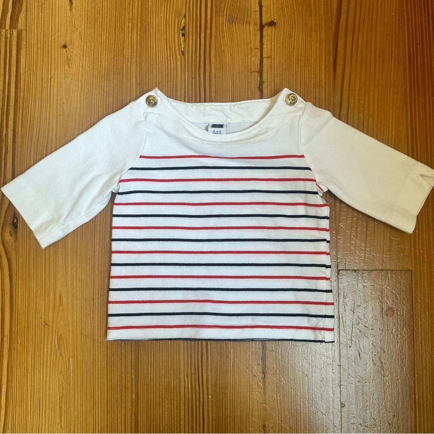 Janie and Jack red blue striped 3/4 sleeve nautical button shirt SIZE 3/6M