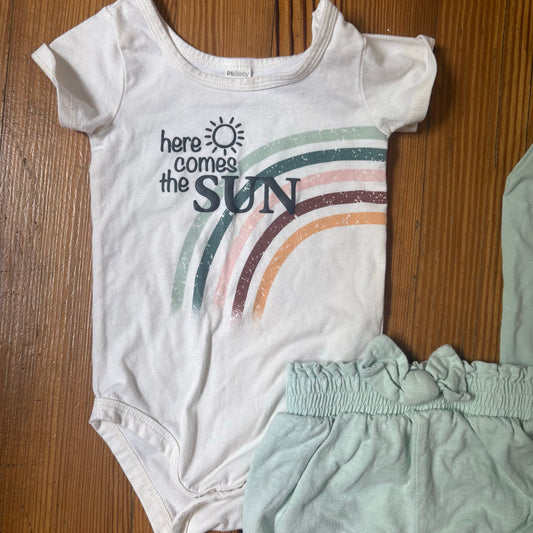 PL Baby rainbow Here Comes the Sun Babe bodysuit bloomers baby girl set SIZE 24M