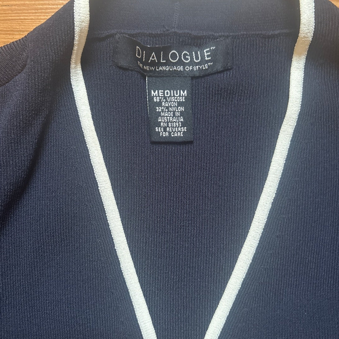 Dialogue black white trim open classic cardigan SIZE M