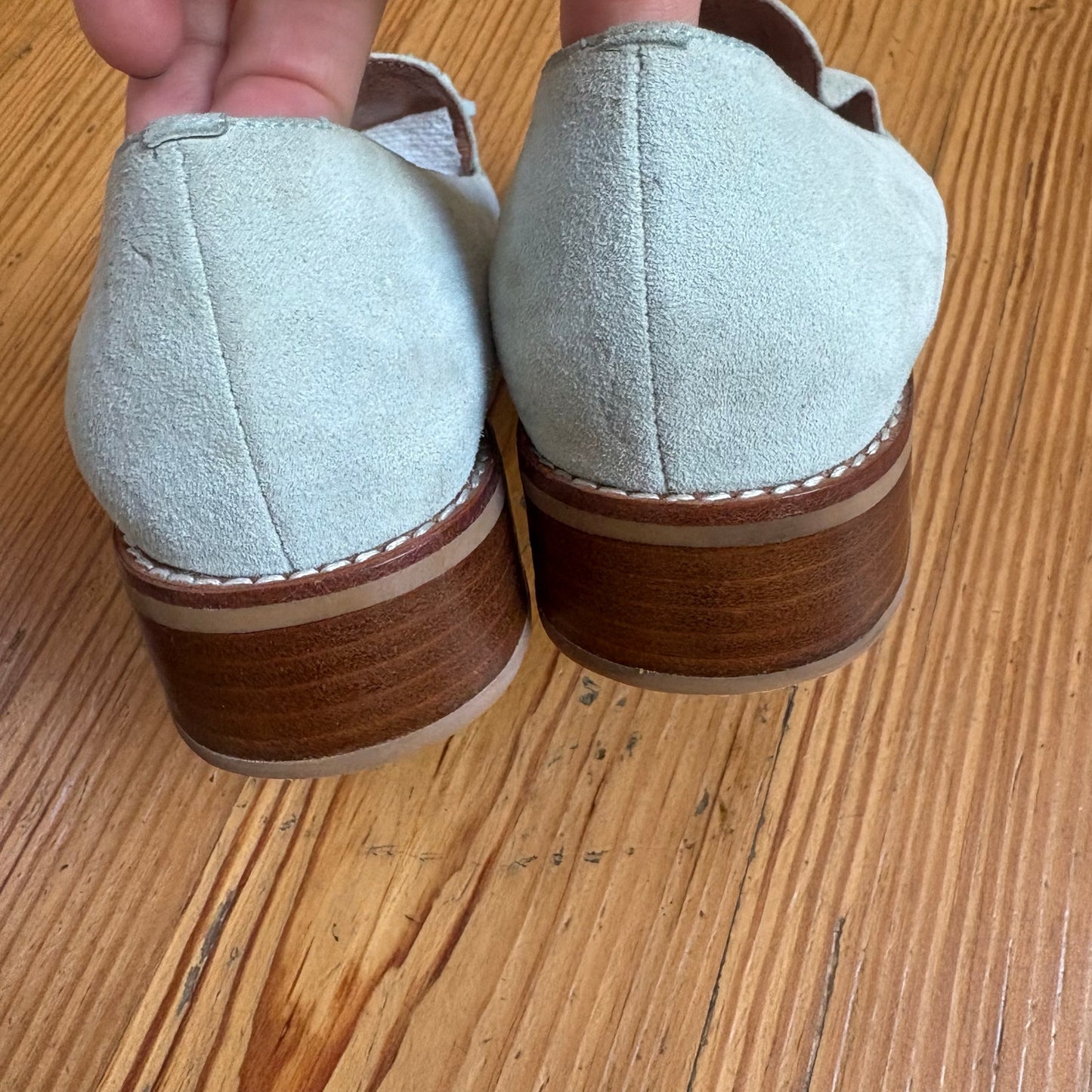 Jeffrey Campbell mint green suede tassel heeled loafers SIZE 9