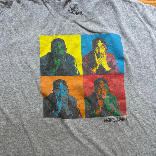 POETIC JUSTICE gray Tupac graphic short sleeve shirt SIZE L