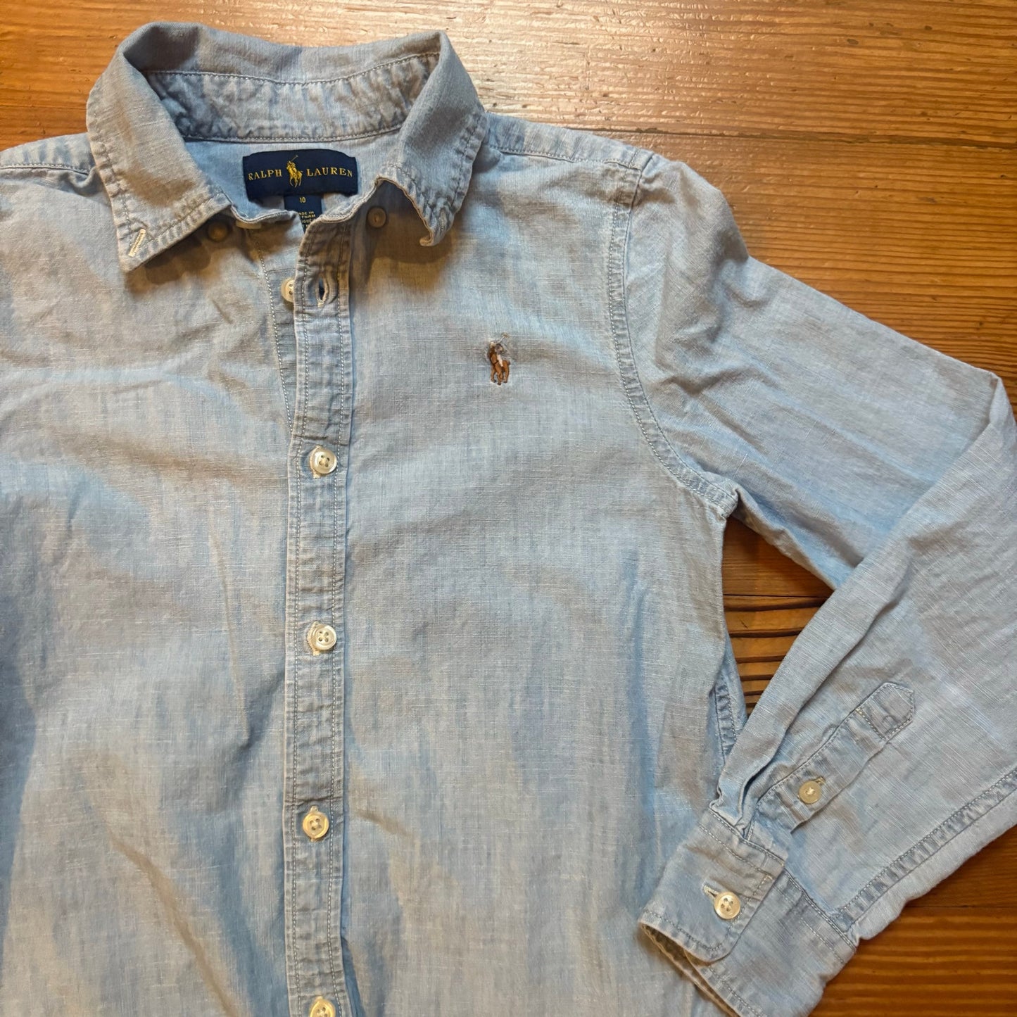 Ralph Lauren light blue jean long sleeve button up boys dress shirt SIZE 10