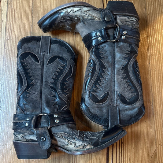 Stetson Outlaw distressed dark brown leather western biker cowboy boots SIZE 7