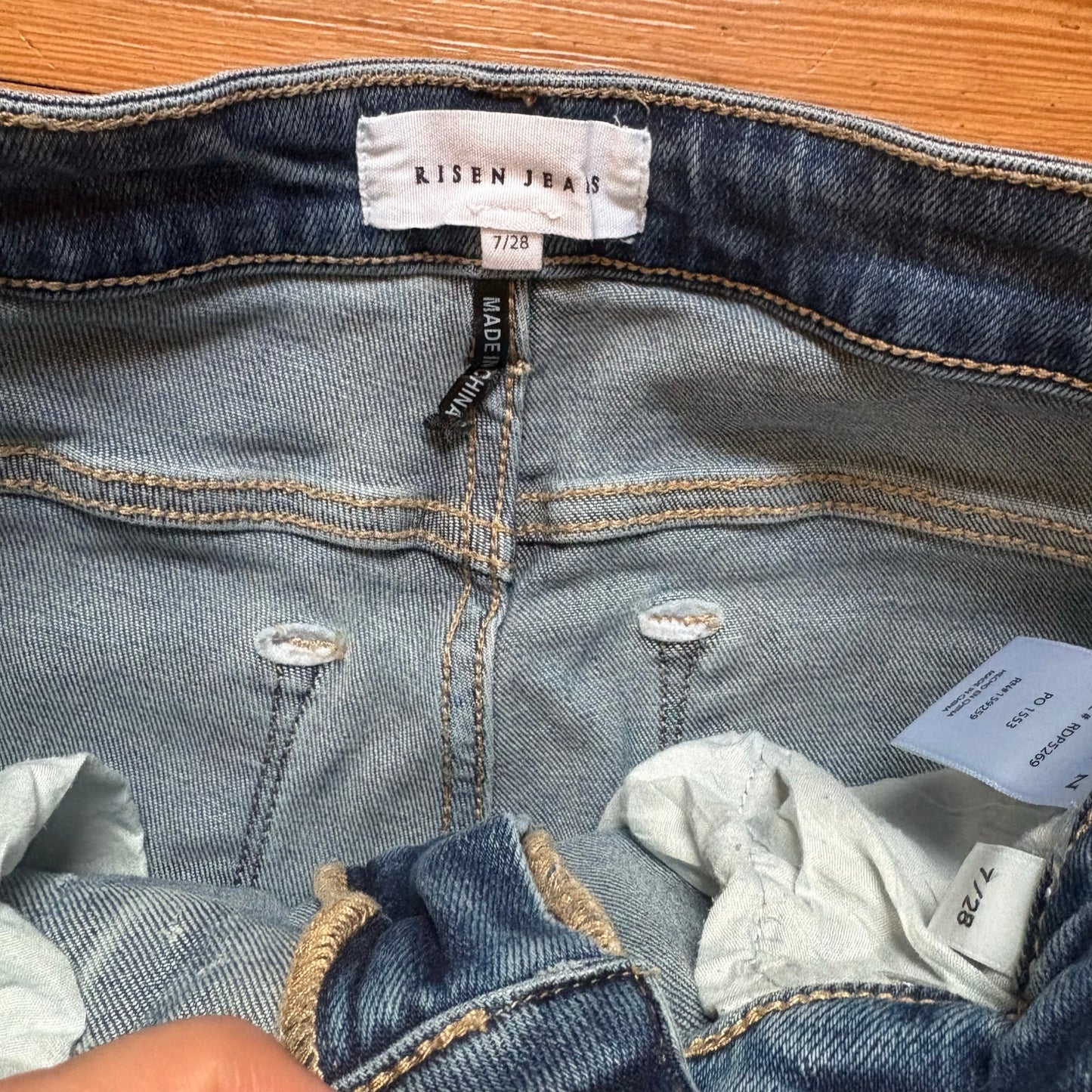 Risen medium wash distressed splatter boot cut jeans SIZE 28