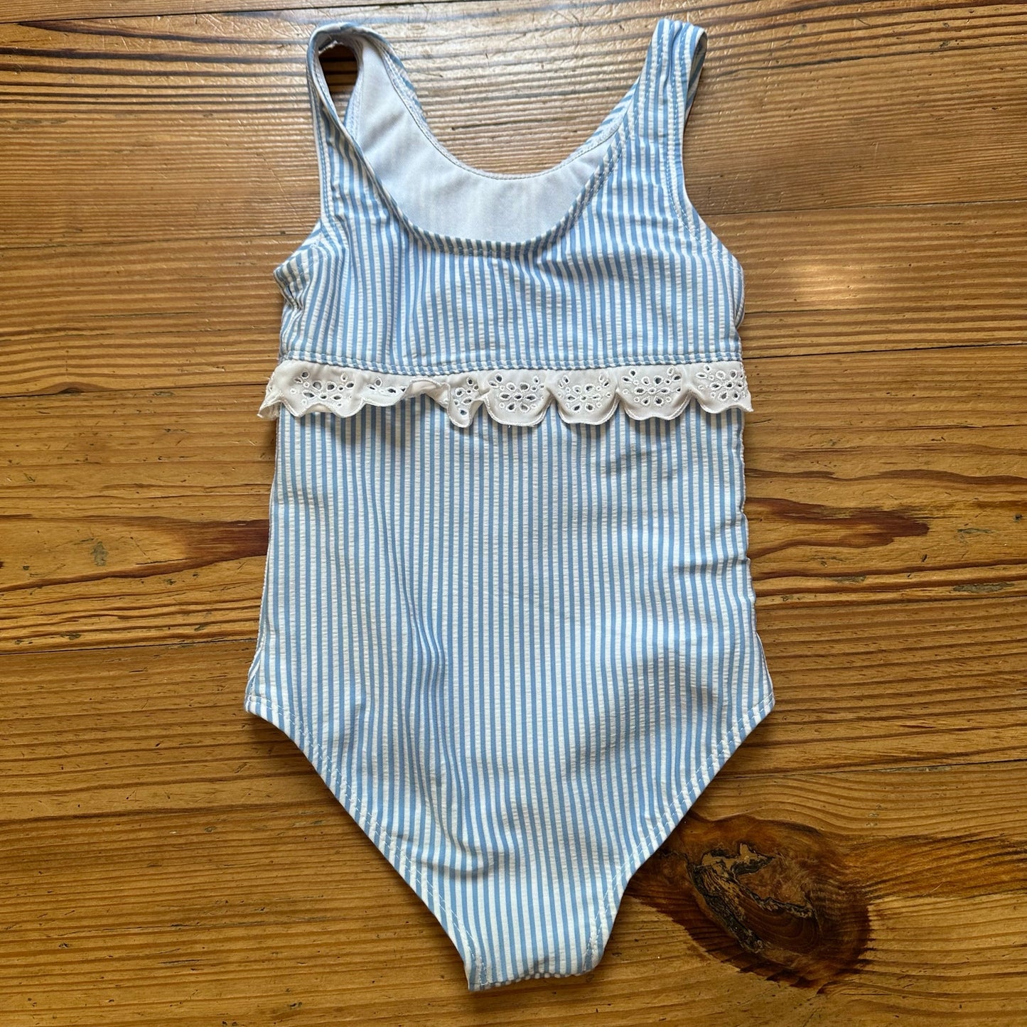 Crown & Ivy blue white striped lace scalloped accents one piece swimsuit SIZE 5