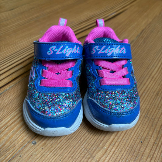 Skechers blue pink glitter light up slip on sneakers SIZE 5
