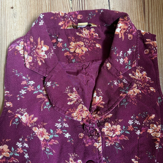 April Cornell red floral button vest SIZE XS