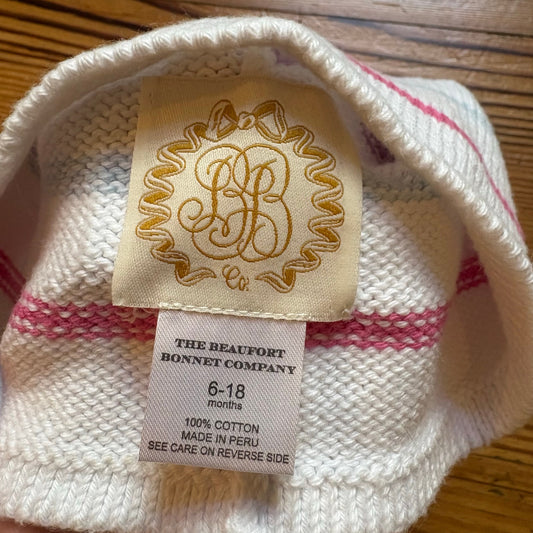 The Beaufort Bonnet Company white pastel knit beanie hat SIZE 6-18M