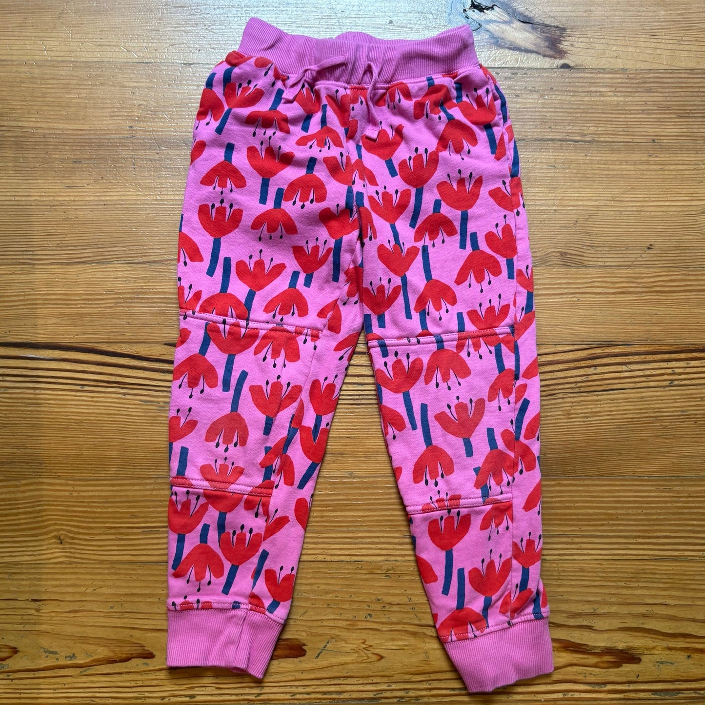Hanna Andersson pink red tulip floral drawstring girls sweatpants SIZE 6
