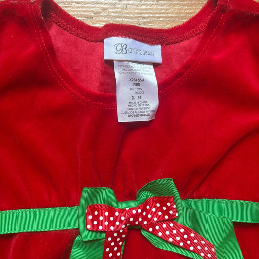 Bonnie Jean red velvet holiday Christmas snowman long sleeve shirt SIZE 4T