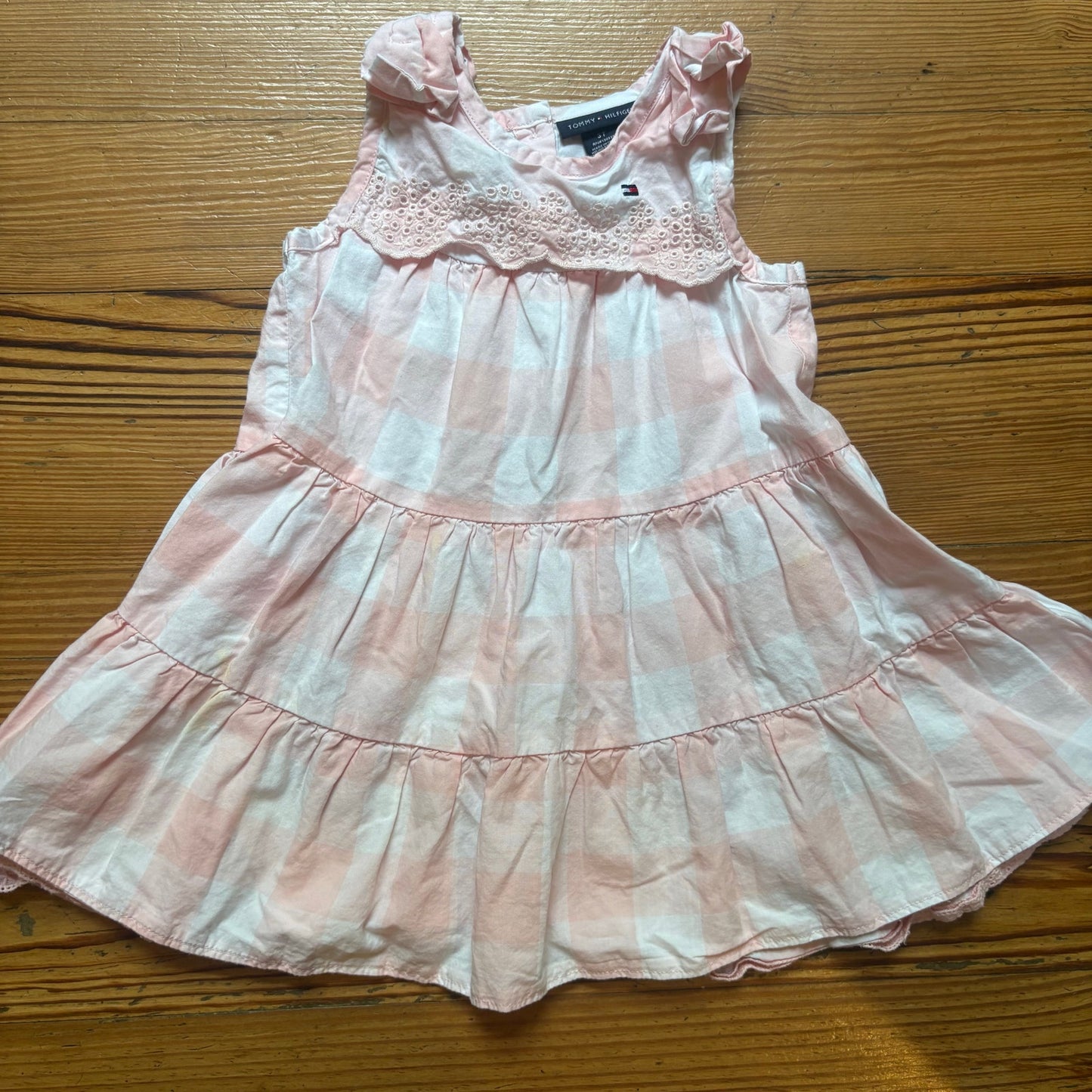 Tommy Hilfiger pink white checkered sleeveless eyelet toddler dress SIZE 3T