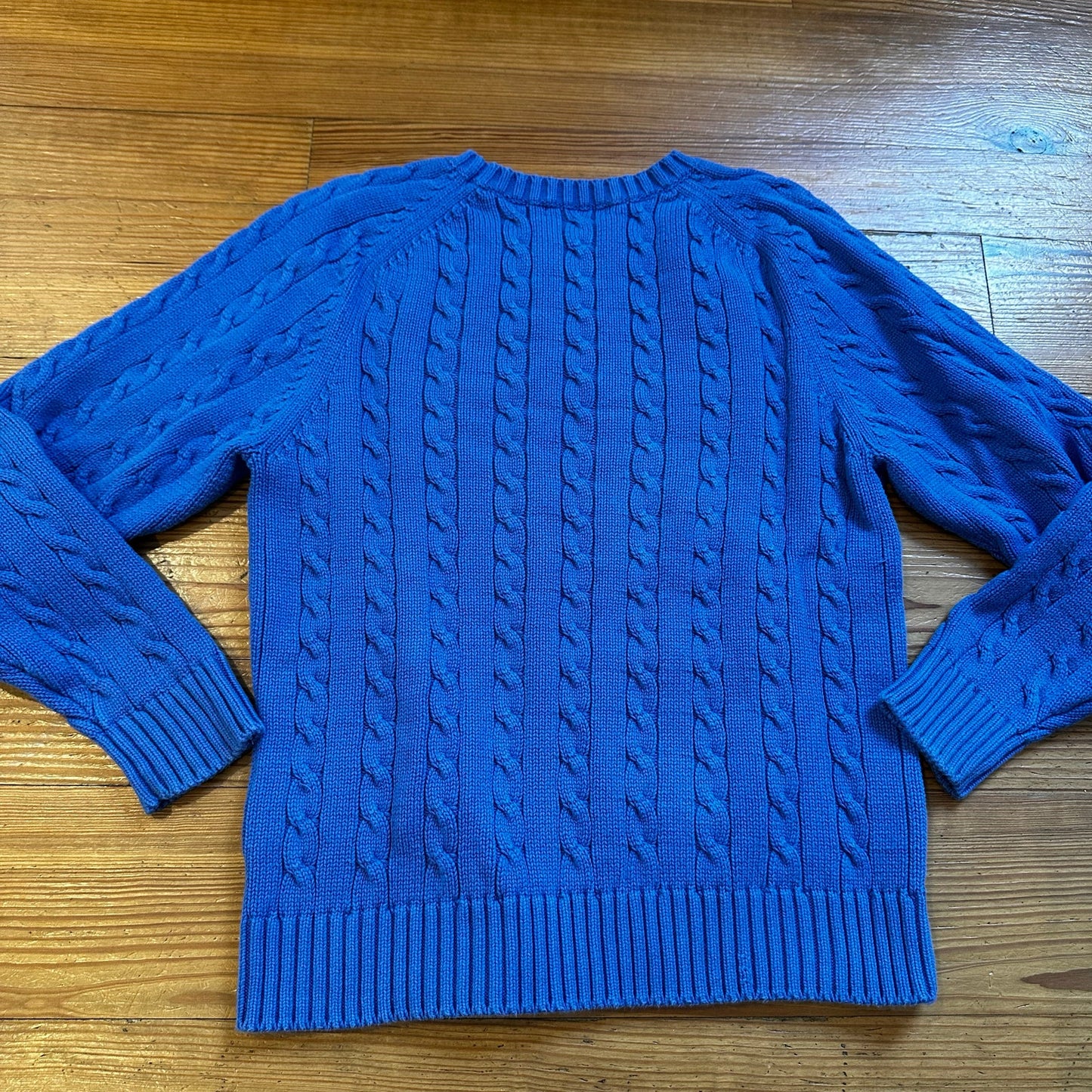 Lands' End periwinkle blue cable knit crew sweater SIZE 14