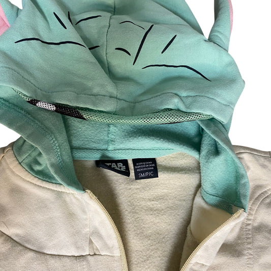 Stars Wars Yoda beige full zip hooded Yoda head sweater SIZE S