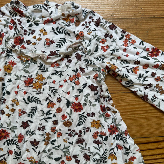 Tullabee white fall floral long sleeve ruffle bamboo viscose dress SIZE 6M