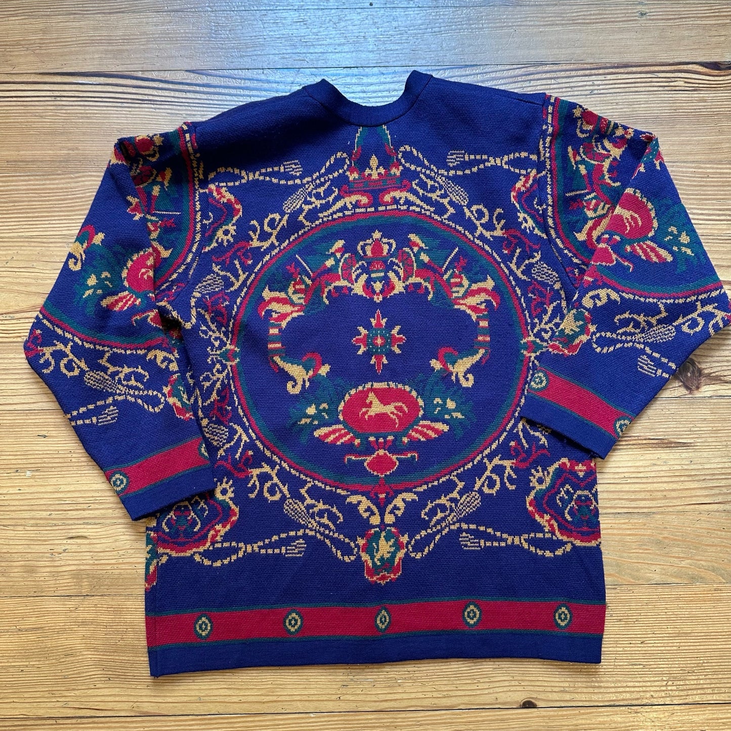 Petite Sophisticate vintage wool blend navy red regal button cardigan SIZE M