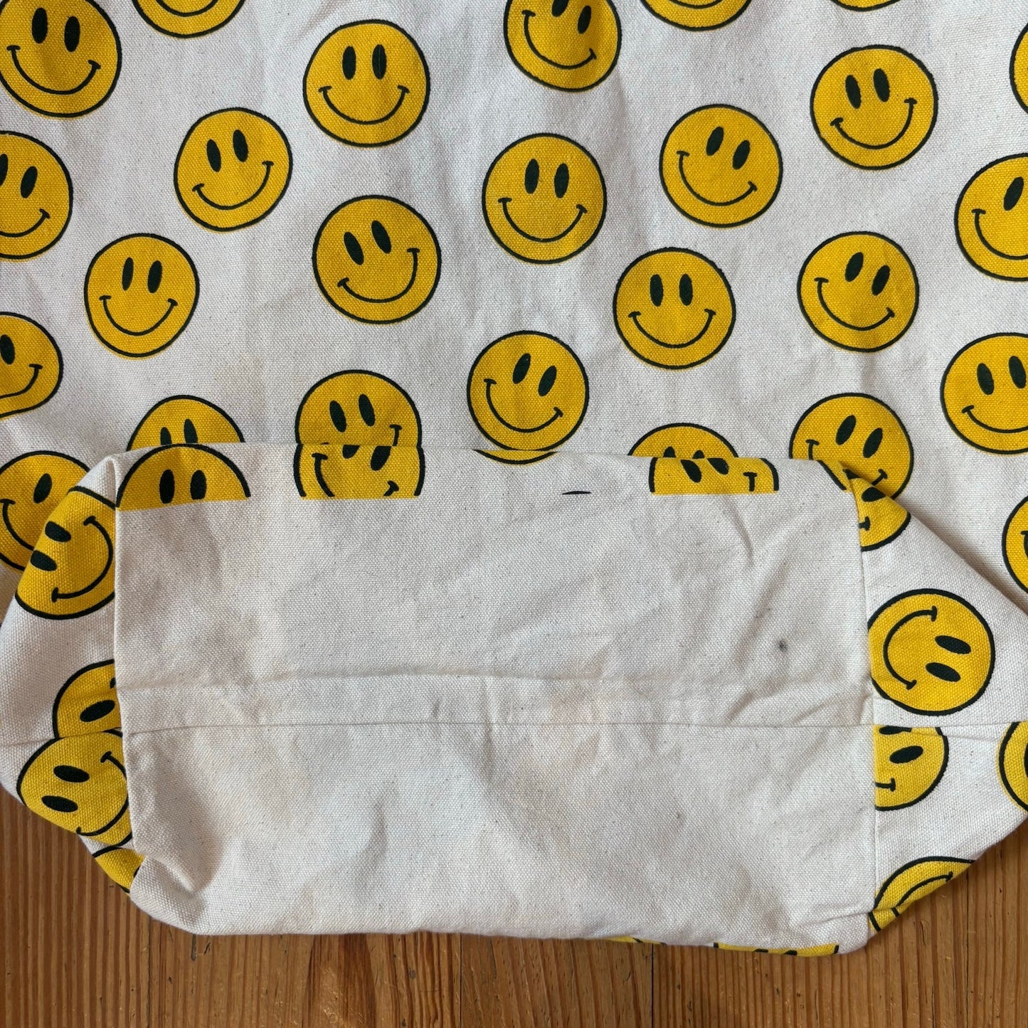 Boho Living beige smiley face large canvas tote bag