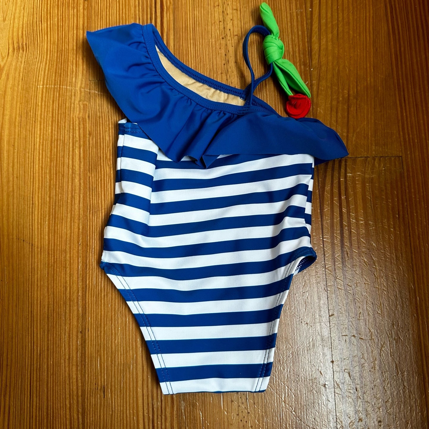 Old Navy white blue striped cherry ruffle one piece swimsuit SIZE 0-3M