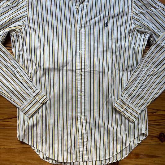 Ralph Lauren white yellow striped classic fit long sleeve dress shirt SIZE M