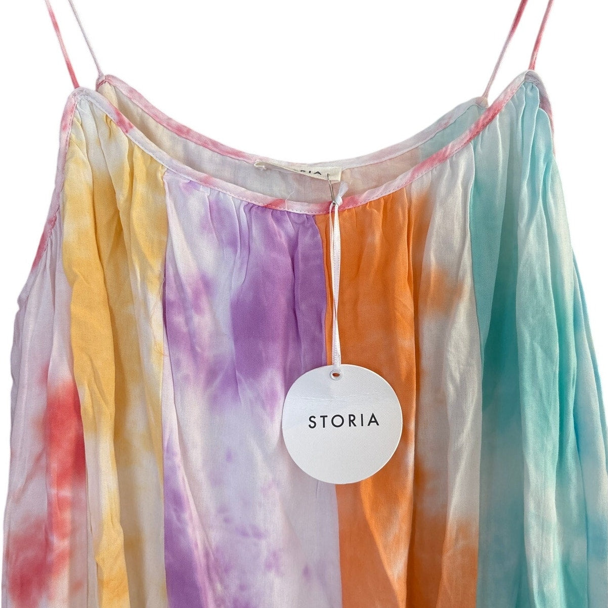 NWT Storia rainbow tie dyed color block spaghetti strap mini dress SIZE M