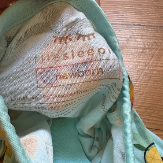 Little Sleepies blue yellow pineapple bamboo pajamas one piece SIZE NB